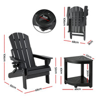 Gardeon Outdoor Table and Chairs HDPE Folding Adirondack Beach Chair Patio Furniture Black
