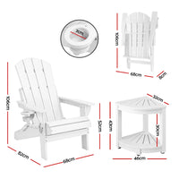 Gardeon Outdoor Table and Chairs HDPE Folding Adirondack Beach Chair Patio Furniture White