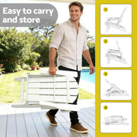 Gardeon Outdoor Chairs Folding Adirondack Beach Chair HDPE Sun Lounge Patio Furniture Garden White