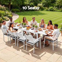 Gardeon Outdoor Dining Set 11PCS Aluminum Extendable Table and Chairs Patio Furniture White