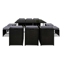 Outdoor Dining Set 11 Piece Wicker Table Chairs Setting Black