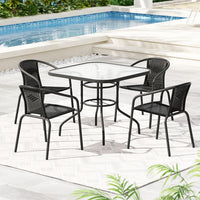 Outdoor Dining Set 5 Piece Steel Stackable Chairs Table Patio Furniture