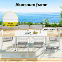 Outdoor Dining Set 7 Piece Aluminum Table Chairs Setting White