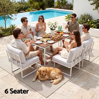 Gardeon 6 Seater Outdoor Dining Sofa Set Steel Frame Cushions White