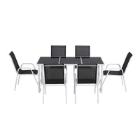 Gardeon 7 Piece Outdoor Dining Set Steel Textilene Patio Furniture Table and Chairs Black