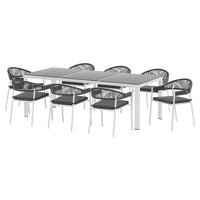 Outdoor Dining Set 9 Piece Steel Table Chairs Setting White