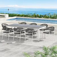 Outdoor Dining Set 9 Piece Steel Table Chairs Setting White