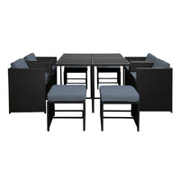 Outdoor Dining Set 9 Piece Wicker Table Chairs Setting Black