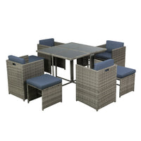 Outdoor Dining Set 9 Piece Wicker Table Chairs Setting Grey