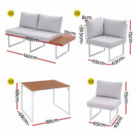 Gardeon 8 Seater Outdoor Dining Sofa Set with WPC Side Tables Patio Furniture White