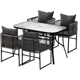 Gardeon 5PCS Outdoor Dining Set Table and Chairs Rope Patio Furniture Garden Black