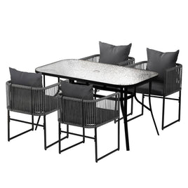 Gardeon 5PC Outdoor Dining Set Table and Chairs Patio Furniture Garden Bistro Set Black