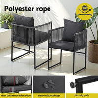 Gardeon 5PC Outdoor Dining Set Table and Chairs Patio Furniture Garden Bistro Set Black