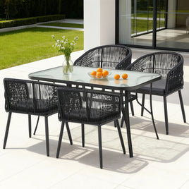Gardeon 5PC Outdoor Dining Set Table and Chairs Garden Patio Furniture Bistro Set Black