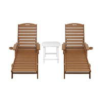 Gardeon Sun Lounge Lounger Table and Chairs Beach Chair HDPE Patio Outdoor Furniture Wheels Brown
