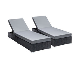 Sun Lounge Wicker Lounger Outdoor Furniture Rattan Garden Day Bed Sofa Black