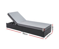 Sun Lounge Wicker Lounger Outdoor Furniture Rattan Garden Day Bed Sofa Black
