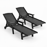 Gardeon 2PCS Sun Lounge Lounger Beach Chair HDPE Patio Outdoor Furniture with Wheels Black