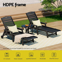 Gardeon 2PCS Sun Lounge Lounger Beach Chair HDPE Patio Outdoor Furniture with Wheels Black