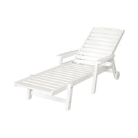 Gardeon Sun Lounge Lounger Beach Chair HDPE Patio Outdoor Furniture with Wheels White