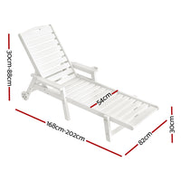 Gardeon Sun Lounge Lounger Beach Chair HDPE Patio Outdoor Furniture with Wheels White- HE-WH