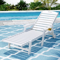 Gardeon Sun Lounge Lounger Beach Chair HDPE Patio Outdoor Furniture with Wheels White