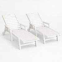 Gardeon 2PCS Sun Lounge Lounger Beach Chair HDPE Patio Outdoor Furniture with Wheels White