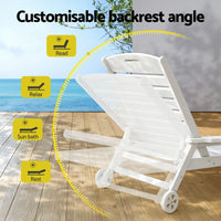 Gardeon 2PCS Sun Lounge Lounger Beach Chair HDPE Patio Outdoor Furniture with Wheels White