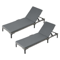 Gardeon 2PC Sun Lounger PE Rattan Recliners with Cup Holder Cushion Rain Cover