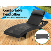 2PC Sun Lounge Wicker Lounger Outdoor Furniture Beach Chair Garden Adjustable Black