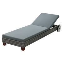 Sun Lounge Wicker Lounger Outdoor Furniture Day Bed Wheels Patio Grey