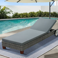 Sun Lounge Wicker Lounger Outdoor Furniture Day Bed Wheels Patio Grey