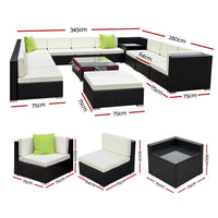 Gardeon 13-Piece Outdoor Sofa Set Wicker Couch Lounge Setting Cover