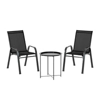 Gardeon 3PC Outdoor Bistro Set Patio Furniture Table and Chairs Stackable Black