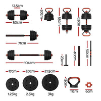 40kg Adjustable Dumbbells Set Kettle Bell Weight Plates Barbells Gym