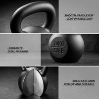 Everfit 24kg Cast Iron Kettlebell Powder Coating Flat Bottom Home Gym