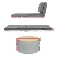 Artiss Recliner Adjustable Floor Chaise Lounge & Ottoman Foot Rest Grey Set