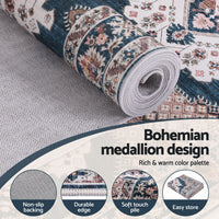 Artiss 80 x 180 cm Washable Runner Area Rug No Hard Glue Quilt-Like Soft for Home Decor, 0.5cm Ultra-Thin Pet Friendly Bohemian Medallion Bedroom Carpet