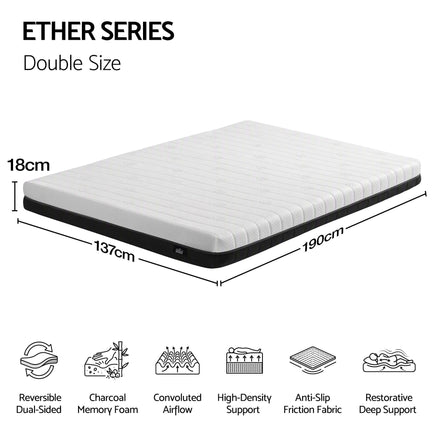 Giselle 18cm Double Memory Foam Mattress Dual Feel Reversible Charcoal Foam