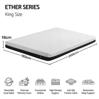 Giselle 18cm King Memory Foam Mattress Dual Feel Reversible Charcoal Foam