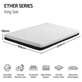 Giselle 18cm King Memory Foam Mattress Dual Feel Reversible Charcoal Foam