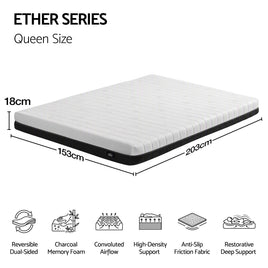 Giselle 18cm Queen Memory Foam Mattress Dual Feel Reversible Charcoal Foam