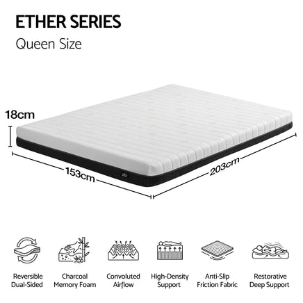 Giselle 18cm Queen Memory Foam Mattress Dual Feel Reversible Charcoal Foam