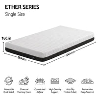 Giselle 18cm Single Memory Foam Mattress Dual Feel Reversible Charcoal Foam