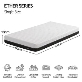Giselle 18cm Single Memory Foam Mattress Dual Feel Reversible Charcoal Foam