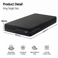 Giselle King Single Cooling Memory Foam Mattress Medium Firm with Gel Comfort 30cm