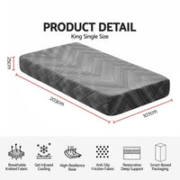 Giselle 25cm King Single Memory Foam Mattress Gel Infused Foam Removable Cover