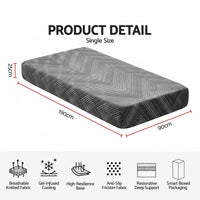 Giselle 25cm Single Memory Foam Mattress Gel Infused Foam Removable Cover