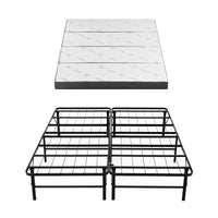 Giselle Queen Folding Bed with Mattress 4 Fold Metal Frame Guest Bed Bamboo Cover