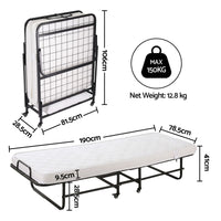 ARTISS Folding Bed with Mattress, Portable Rollaway 150kg Capacity 190CM